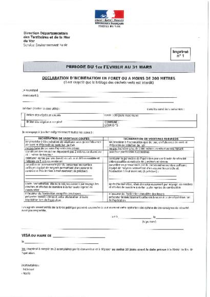 Demande d'autorisation d'emploi du feu du 1er février au 31 mars